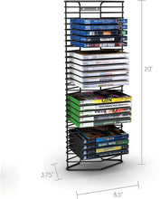 Load image into Gallery viewer, Atlantic Onyx 28 Wire DVD-Tower - Holds 28 DVDs/Blu-Rays or PS3 Games, Wall Mount or Freestanding in Black Steel, PN 1331