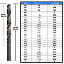 Load image into Gallery viewer, Drill America High Speed Steel Heavy Duty Drill Bit (1/64&quot; - 1/2&quot;, #1 - #52, A - Z) Black and Gold Finish, Split Point 135 Degree, KFD Killer Force Drill Series