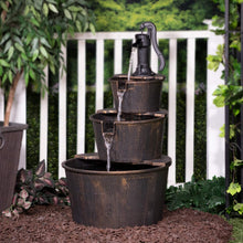 Load image into Gallery viewer, Alpine Corporation TEC234BR Alpine 3-Tier Rustic Outdoor Waterfall for Garden, Patio, Deck, Porch-Yard Art Decor Pump Barrel Fountain, 41", Beige