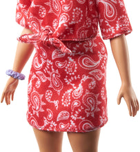 Load image into Gallery viewer, Barbie Fashionistas Doll with Long Pink Hair Wearing a Red Paisley Top &amp; Skirt, White Sneakers &amp; Scrunchie Bracelet, Toy for Kids 3 to 8 Years Old