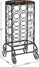 Load image into Gallery viewer, SEI Furniture 15 Wine Bottle Storage Table - Glass Top w/Black Finish - Elegant Wrought Iron Scrollwork