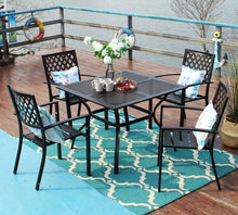 Load image into Gallery viewer, MFSTUDIO 37" x 37" Square Outdoor Dining Table Patio Bistro Table Powder-Coated Steel Frame Top Umbrella Stand Deck Outdoor Furniture Garden Table, Black