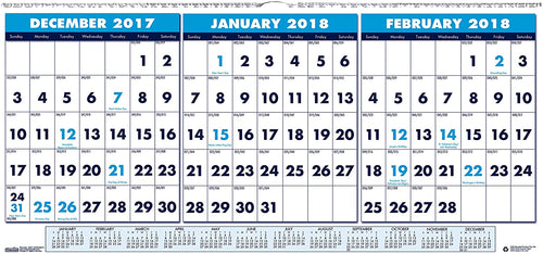 House of Doolittle 2018 Wall Calendar, Three-Month Horizontal, 23.5 x 12 Inches, December - January (HOD3648-18)