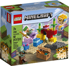 Load image into Gallery viewer, LEGO Minecraft The Coral Reef 21164 Hands-on Minecraft Marine Toy Featuring Alex, a Drowned and 2 Cool Puffer Fish, New 2021 (92 Pieces)