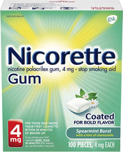 Load image into Gallery viewer, Nicorette Nicotene Gum Spearmint Flavor Coated 4 mg Stop Smoking Aid, 307667780000 Spearmint Burst, 100 Count