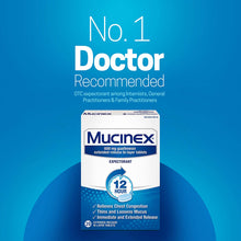 Load image into Gallery viewer, Chest Congestion, Mucinex Expectorant 12 Hour Extended Release Tablets, 20ct, 600mg Guaifenesin with Extended Relief of Chest Congestion Caused by Excess Mucus. Thins and Loosens Mucus