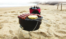 Load image into Gallery viewer, Jim Beam 5 Piece Parawood and Stainless Steel BBQ set with insulated cooler, sporting an exterior storage pocket and adjustable shoulder strap for easy portability