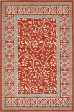 Load image into Gallery viewer, Unique Loom Outdoor Botanical Collection Carved Border Transitional Indoor and Outdoor Flatweave Rust Red   Area Rug (6' 0 x 9' 0)