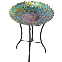 Load image into Gallery viewer, Peaktop Outdoor Solar Bird Bath Mosaic Flower Fusion Glass, 21.2" Height, Blue/Purple