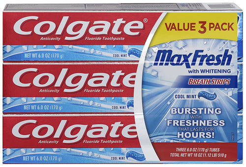 Colgate Max Fresh Toothpaste With Mini Breath Strips, Cool Mint, 3 Count