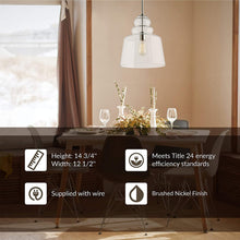 Load image into Gallery viewer, Sea Gull Lighting 6513501-962 Agatha One Light Pendant Hanging Modern Fixture, Brushed Nickel