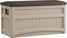Load image into Gallery viewer, Suncast 73-Gallon Medium Deck Box - Lightweight Resin Indoor/Outdoor Storage Container and Seat for Patio Cushions and Gardening Tools - Store Items on Patio, Garage, Yard - Taupe