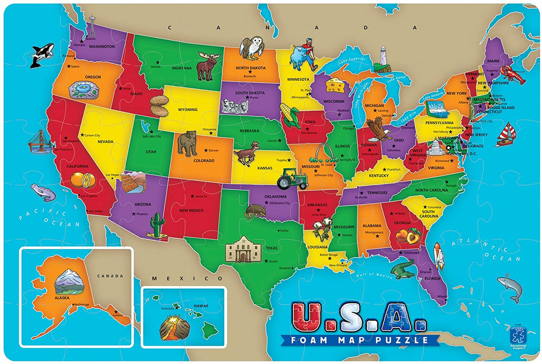 Educational Insights U.S.A. Foam Map Puzzle,Multicolor