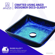 Load image into Gallery viewer, Modern Tempered Glass Vessel Square Sink with Single Hole in Blazing Blue and Single Handle Key Bathroom Sink Faucet in Polished Chrome | Viace LSAZ056-097 by ANZZI