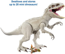 Load image into Gallery viewer, Jurassic World Camp Cretaceous Isla Nublar Super Colossal Indominus Rex 18-in High &amp; 3.5 Ft Long /45.72 x 104.14-cm Realistic Color, Movable Arms &amp; Legs, Swallows 20 Mini Action Figures