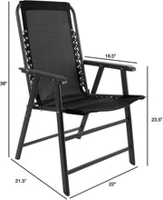 Load image into Gallery viewer, Suspension Folding Chair for Indoor/Outdoor Use- Portable Armchair with Durable Frame for Sport Events, Patio, Beach and More by Pure Garden (Black)