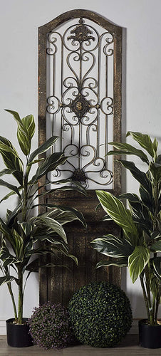 Deco 79 Garden Style Wooden Door with Scrolling Ironwork, 19 by 1 by 72-Inch