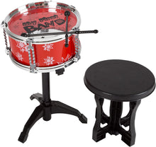 Load image into Gallery viewer, Toy Drum Set for Kids, 7 Piece Set with Bass Drum with Foot Pedal, Tom Drums, Cymbal, Stool and Drumsticks for Toddlers, Boys and Girls by Hey! Play!