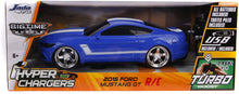 Load image into Gallery viewer, Jada Toys Big Time Muscle Hyperchargers RC - 2015 Ford Mustang Gt, USB Charging, 2.4 Ghz, Glossy Blue with White Stripes