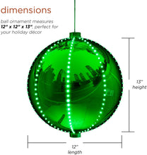 Load image into Gallery viewer, Alpine Corporation LPA108L-GN Hanging Christmas Ball Ornament with Chasing LED Lights Plug-in Festive Indoor Holiday Décor, 13-Inch Tall, Green