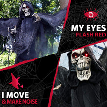 Load image into Gallery viewer, Haunted Hill Farm HHWINGSKEL-2FLSA Life-Size Animatronic Reaper, Indoor/Outdoor Halloween Decoration, Multi