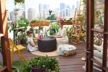 Load image into Gallery viewer, Keter 230897 Circa Natural Wood Style Round Outdoor Storage Table D, 37 Gallons, 26.7 in. Diameter x 16.5 in Height.