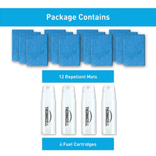Load image into Gallery viewer, Thermacell Mosquito Repellent Refills, 48-Hour Pack; Contains 12 Repellent Mats, 4 Fuel Cartridges; Compatible with Any Fuel-Powered Thermacell Product; No Spray, Scent, Mess