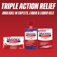 Load image into Gallery viewer, Mucinex Sinus-Max Severe Congestion &amp; Pain Relief Maximum Strength Caplets- Sinus Decongestant, Headache Relief &amp; Loosens Mucus, Expectorant 20 Count