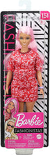 Load image into Gallery viewer, Barbie Fashionistas Doll with Long Pink Hair Wearing a Red Paisley Top &amp; Skirt, White Sneakers &amp; Scrunchie Bracelet, Toy for Kids 3 to 8 Years Old