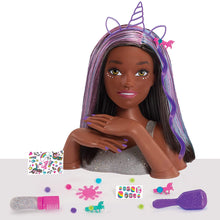 Load image into Gallery viewer, Barbie Deluxe 20-Piece Glitter and Go Styling Head, Black Hair