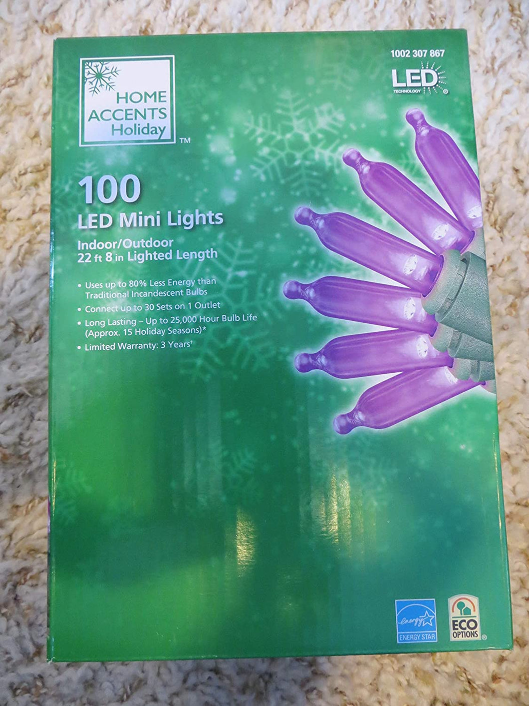 Home Accents Holiday 100 LED Purple Mini Lights