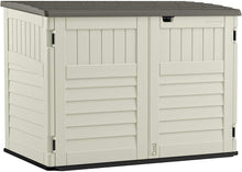 Load image into Gallery viewer, Suncast 5' x 3' Horizontal Stow-Away Storage Shed - Natural Wood-like Outdoor Storage for Trash Cans and Yard Tools - All-Weather Resin, Hinged Lid, Reinforced Floor - Vanilla and Stoney