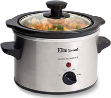 Load image into Gallery viewer, Elite Gourmet MST-250XS Electric Slow Cooker, Adjustable Temp, Entrees, Sauces, Stews &amp; Dips, Dishwasher Glass Lid &amp; Ceramic Pot, 1.5Qt Capacity, Stainless Steel