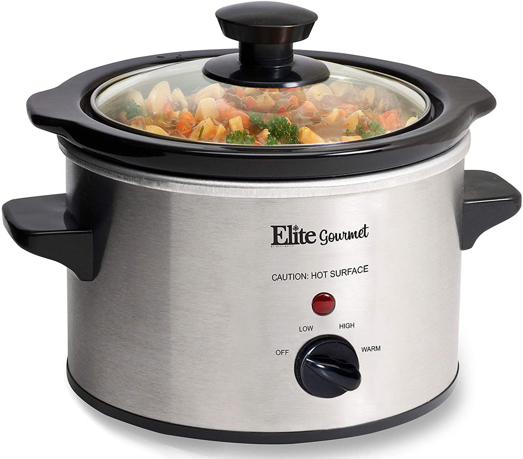 Elite Gourmet MST-250XS Electric Slow Cooker, Adjustable Temp, Entrees, Sauces, Stews & Dips, Dishwasher Glass Lid & Ceramic Pot, 1.5Qt Capacity, Stainless Steel