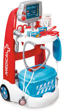 Load image into Gallery viewer, Smoby Roleplay Doctor Playset Cart with 16 Accessories and Alarm Sounds, 22-Inch, Red Playset