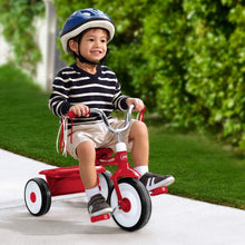 Load image into Gallery viewer, Radio Flyer 411S Kids Toddler Readily Assembled Adjustable Beginner Trike Tricycle Bike with Storage Bin and Handle Streamers, Red