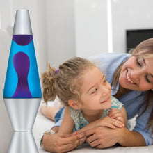Load image into Gallery viewer, Lava the Original 14.5-Inch Silver Base  Lamp with Purple Wax in Blue Liquid