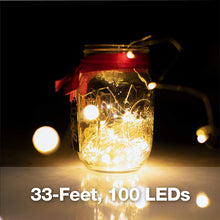 Load image into Gallery viewer, 32ft Battery-Powered LED String Lights with 100 LED Lights, Waterproof Outdoor and Indoor Fairy Lights, Patio Lights, Party Lights, Dorm Room Essentials