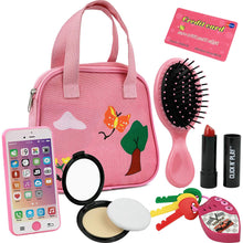 Load image into Gallery viewer, Click N&#39; Play 8Piece Girls Pretend Play Purse, Including A Smartphone, Car Keys, Credit Card, Lipstick, Lights Up &amp; Make Real Life Sounds