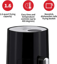 Load image into Gallery viewer, Magic Chef Airfryer 1.6 Quart Compact Snack Sized Oilless Fryer - Manual &amp; Digital Control - Dishwasher Safe Basket with Recipe Book Included - Black
