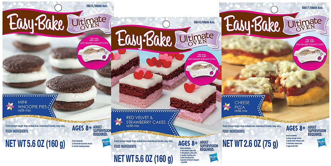 Easy Bake Refill 3-Pack Bundle Includes one Each Pizza, Red Velvet Cake, and Whoopie Pie Mixes