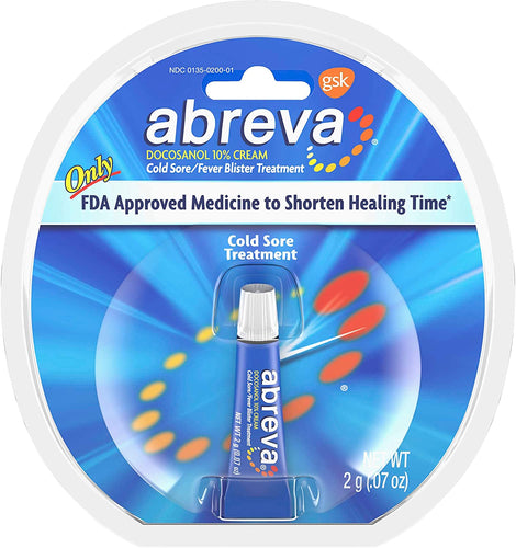 Abreva Only FDA Approved Cold Sore Treatment/Fever Blister Medicine to Shorten the Duration of Healing Time, Docosanol 10% Cream,0.07 Ounces