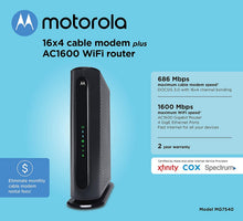 Load image into Gallery viewer, Motorola High Speed Cable Modem Router Combo (Gateway) Approved for Comcast Xfinity, Cox and Charter Spectrum.