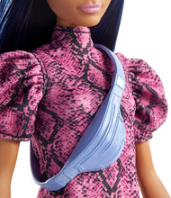 Load image into Gallery viewer, Barbie Fashionistas Doll #143, with Pink Snake Print Dress and Over The Shoulder Bag Toy for Kids 3 to 8 Years Old