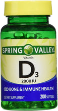 Load image into Gallery viewer, Spring Valley twin pack vitamin d3 2000I.U. Immune Health/Bone Health, 200 so...