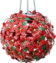Load image into Gallery viewer, Alpine Corporation QLP924SLR-RD Solar Christmas Hanging Poinsettia Ornament with LED Light Indoor and Outdoor Festive Holiday Décor, 8-Inch, Red