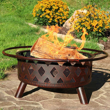 Load image into Gallery viewer, Sunnydaze Crossweave Outdoor Fire Pit - 30 Inch Deep Bonfire Wood Burning Patio &amp; Backyard Firepit for Outside with Spark Screen, Fireplace Poker, and Metal Grate, Bronze