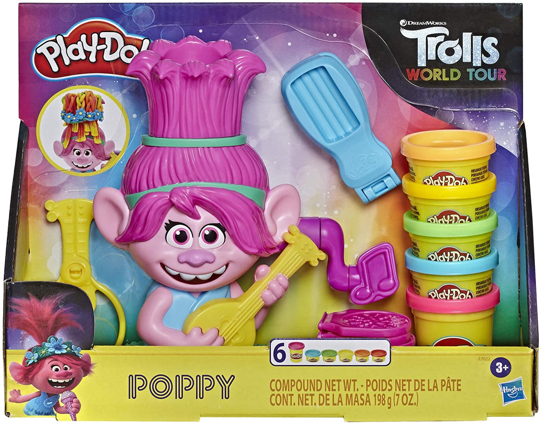 Play-Doh Trolls World Tour Rainbow Hair Poppy Styling Toy for Kids 3 Years and Up with 6 Non-Toxic Colors