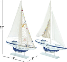 Load image into Gallery viewer, Deco 79 Sea and Aquatic Fauna Assorted Wooden Sailing Boat, Set of 2