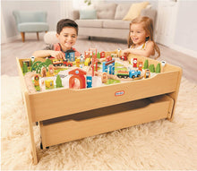Load image into Gallery viewer, Little Tikes Real Wooden Train Table Set for Kids, Deluxe Over 80Piece Hand Painted Wooden Set with Tracks, Trains &amp; Accessories